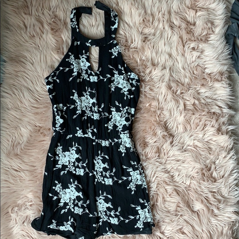 Black and white floral Romper